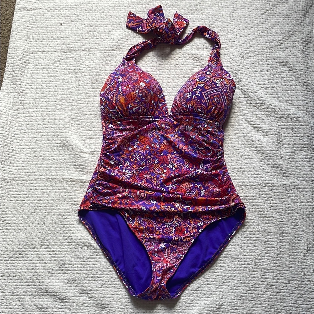 Ralph Lauren Purple Paisley One-Piece Swimsuit